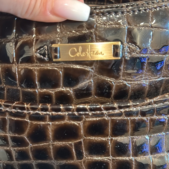 Cole Haan brown snakeskin embossed patent leather bag - Picture 3 of 8